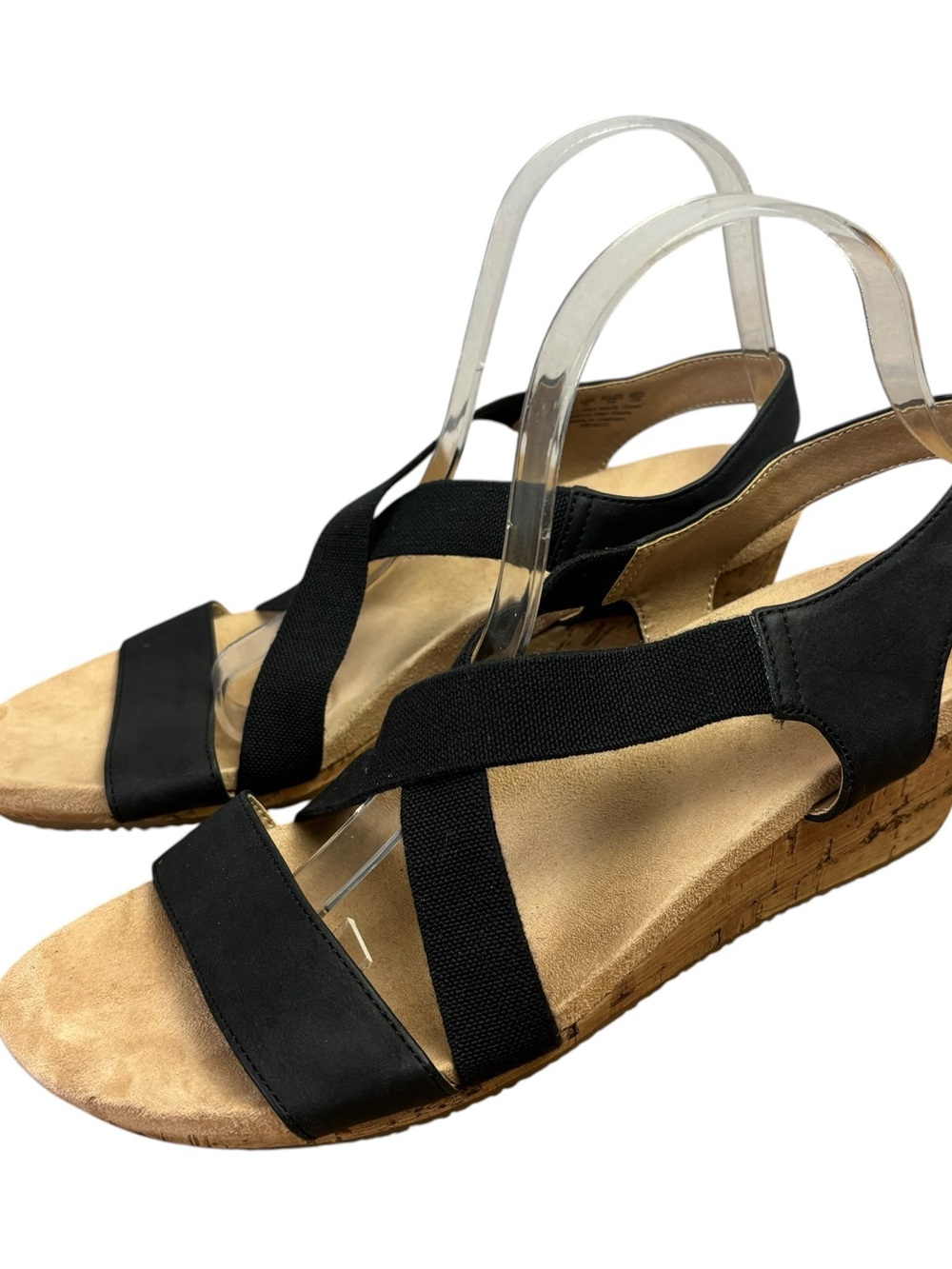 LifeStride Soft System FLEX Women’s Black Cork Wedge Strappy Sandals Size 9M